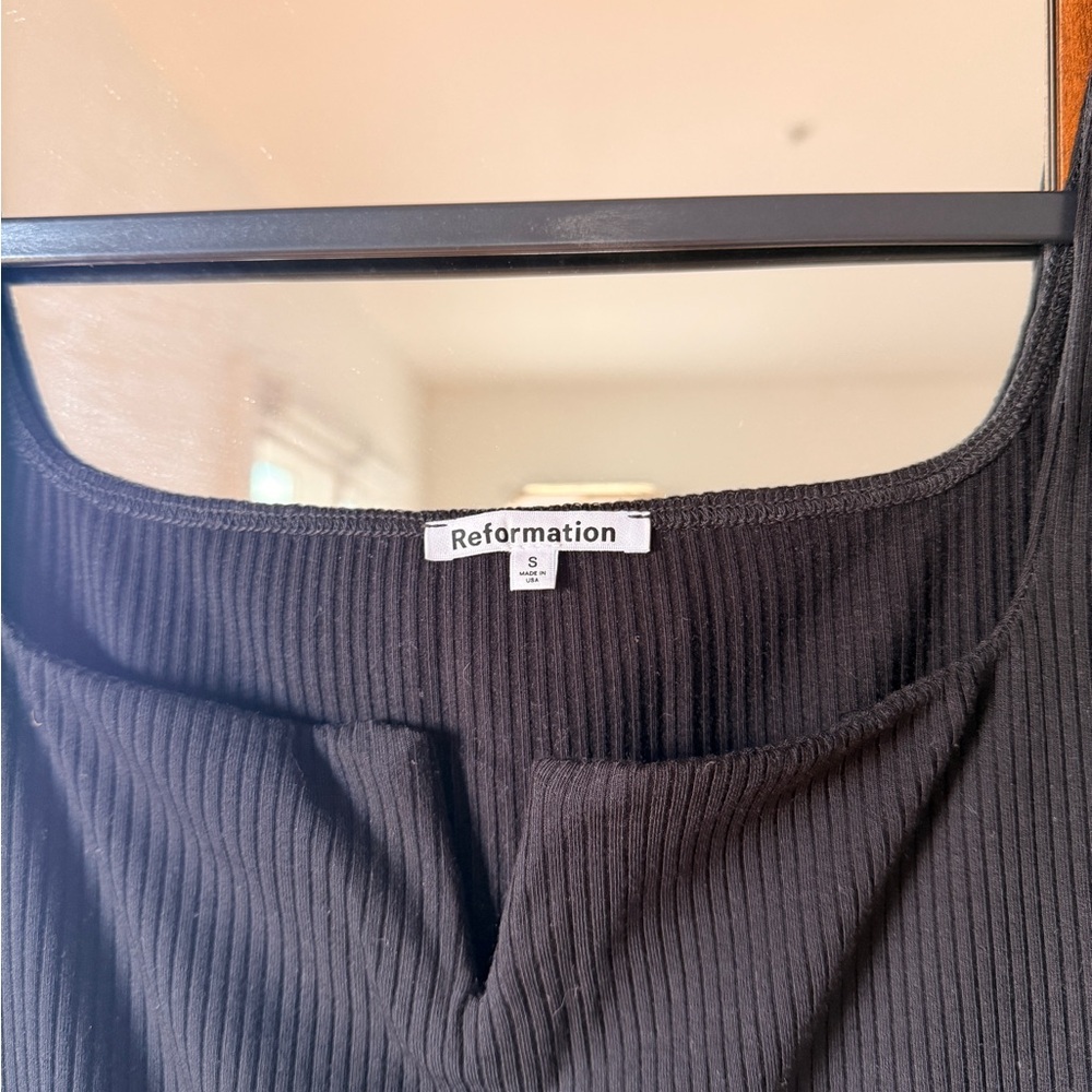 Reformation Black Ribbed Square Neck Tank Top - Picture 2 of 3